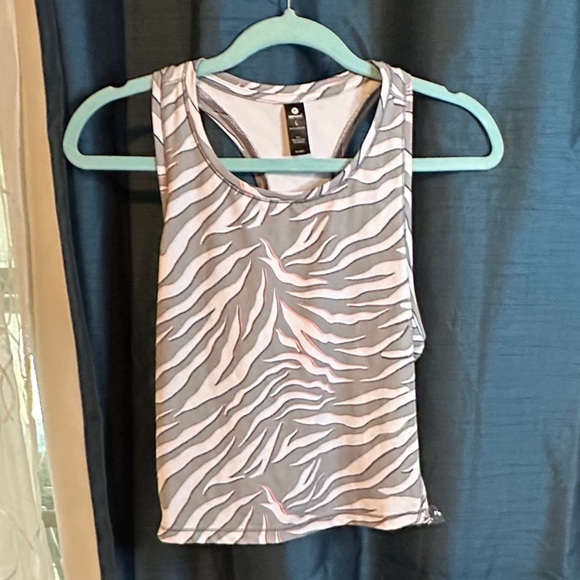 90 Degree By Reflex Tops - 90 Degree By Reflex Gray Zebra-Print Racerback Tank with Pink Accents